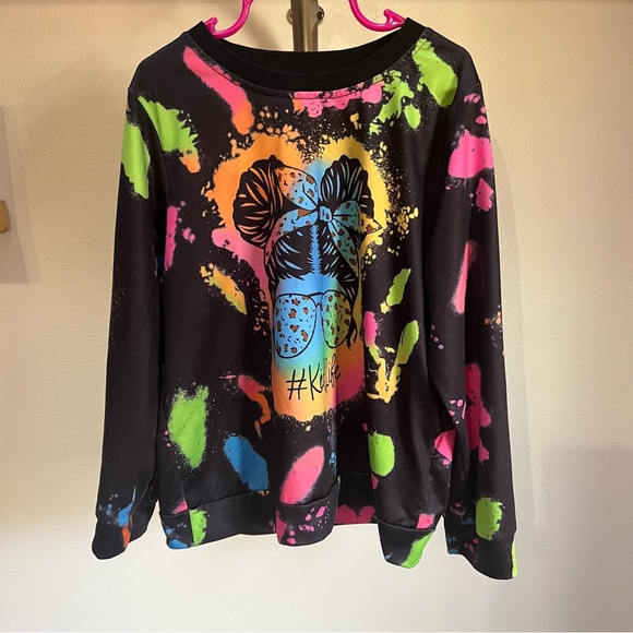 SHEIN Kids Life Graphic Sweatshirt - Black with Neon Accents - Picture 12 of 13
